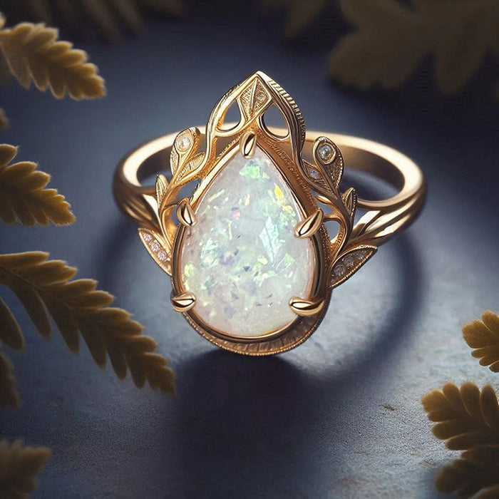 Water Drop Faux Opal European American Women's Ring, Old Money Palace Style Finger Jewelry