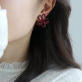 Vintage Red Hollow Flower Alloy Stud Earrings Elegant Versatile Light Luxury Women's Jewelry view 4