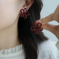 Vintage Red Hollow Flower Alloy Stud Earrings Elegant Versatile Light Luxury Women's Jewelry view 2