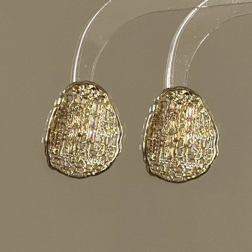 Gold Plated Metal Zircon Oval Stud Earrings, Vintage European Geometric Luxury Jewelry