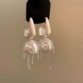 Chic Faux Pearl Bow Square Stud Earrings With Silver Pins, Geometric Light Luxury Women's Jewelry view 3