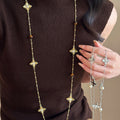 Vintage Maillard Faux Pearl Sweater Necklace With Rhinestone Tiger Eye Cross Pendant view 1