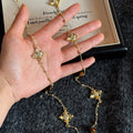 Vintage Maillard Faux Pearl Sweater Necklace With Rhinestone Tiger Eye Cross Pendant view 4