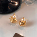 Light Luxury New Chinese Gourd Faux Pearl Stud Earrings With Rhinestone Silver Needle Retro Design view 4