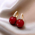 Gold Plated Zircon Faux Pearl Red Vintage Geometric Round Earrings for Women view 4