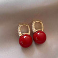Gold Plated Zircon Faux Pearl Red Vintage Geometric Round Earrings for Women view 2