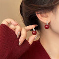 Gold Plated Zircon Faux Pearl Red Vintage Geometric Round Earrings for Women view 3
