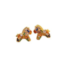 Gold Plated Copper Horse Zircon Stud Earrings With Silver Posts, Light Luxury Zodiac Jewelry view 5