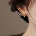 Gold Plated Copper Horse Zircon Stud Earrings With Silver Posts, Light Luxury Zodiac Jewelry view 4