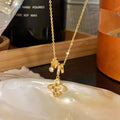 French Vintage Copper Zircon Flower Pendant Necklace, Elegant Light Luxury Clavicle Chain view 2