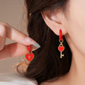 Stainless Steel Red Enamel Asymmetric Flower Heart Earrings For Women Light Luxury Style view 4