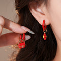 Stainless Steel Red Enamel Asymmetric Flower Heart Earrings For Women Light Luxury Style view 2
