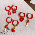 Stainless Steel Red Enamel Asymmetric Flower Heart Earrings For Women Light Luxury Style view 1