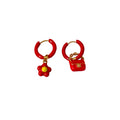 Stainless Steel Red Enamel Asymmetric Flower Heart Earrings For Women Light Luxury Style view 5