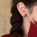 Gold Plated Copper Red Enamel Horse Stud Earrings With Silver Pins Vintage Light Luxury Zodiac Jewelry view 3