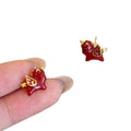 Gold Plated Copper Red Enamel Horse Stud Earrings With Silver Pins Vintage Light Luxury Zodiac Jewelry view 5