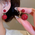 14K Gold Plated Resin C Hoop Red Stud Earrings With Silver Pins, Light Luxury Geometric Design view 2