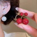 14K Gold Plated Resin C Hoop Red Stud Earrings With Silver Pins, Light Luxury Geometric Design view 3