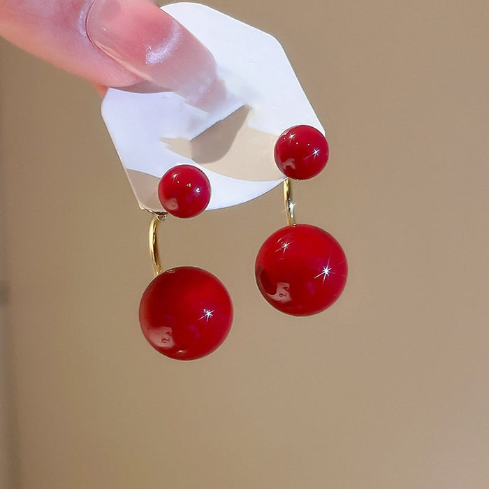 14K Gold Plated Resin C Hoop Red Stud Earrings With Silver Pins, Light Luxury Geometric Design