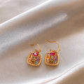 18K Gold Plated Copper Square Zircon Colorful Gemstone Drop Earrings For Women view 3