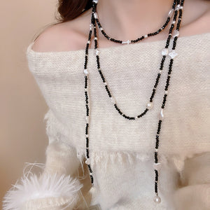 Faux Pearl Crystal Beaded Star Pendant Vintage Old Money Elegant Sweater Necklace