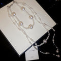 French Vintage Layered Faux Pearl Sweater Necklace Old Money Elegant Geometric Round Pendant For Women view 4