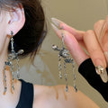 Dark Gothic Alloy Skull Bone Tassel Stud Earrings And Necklace Jewelry Set view 3