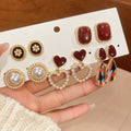 Light Luxury Heart Resin Pearl Earrings Jewelry Set With Silver Needle Vintage Ear Studs view 4