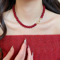 Old Money Style Acrylic Beaded Necklace With Zircon Round Pendant Vintage Chinese Choker view 1