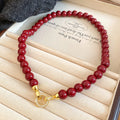 Old Money Style Acrylic Beaded Necklace With Zircon Round Pendant Vintage Chinese Choker view 2