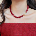 Old Money Style Acrylic Beaded Necklace With Zircon Round Pendant Vintage Chinese Choker view 3