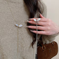 Light Luxury Rhinestone Butterfly Faux Pearl Pendant Sweater Necklace For Elegant Fashion Style view 3