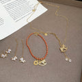 Real Gold Plated Copper Horse Earrings Bracelet Necklace Jewelry Set, Light Luxury Elegant Accessories view 3
