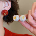 Light Luxury Faux Pearl Geometric Round Stud Earrings, New Chinese Retro Fashion Silver Needle Jewelry view 2