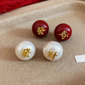 Light Luxury Faux Pearl Geometric Round Stud Earrings, New Chinese Retro Fashion Silver Needle Jewelry view 3