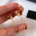 Light Luxury Tiger Eye Stone Faux Pearl Tassel Geometric Round Drop Earrings For Women view 2