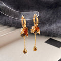 Light Luxury Tiger Eye Stone Faux Pearl Tassel Geometric Round Drop Earrings For Women view 1