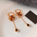 Light Luxury Tiger Eye Stone Faux Pearl Tassel Geometric Round Drop Earrings For Women view 4