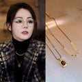 Gold Plated Copper Tiger Eye Square Pendant Necklace Vintage Maillard Geometric Choker view 3