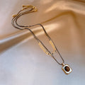 Gold Plated Copper Tiger Eye Square Pendant Necklace Vintage Maillard Geometric Choker view 2