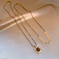 Gold Plated Copper Tiger Eye Square Pendant Necklace Vintage Maillard Geometric Choker view 4