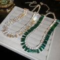 Light Luxury Copper Rhinestone Rectangle Tassel Clavicle Necklace With Geometric Pendant view 2