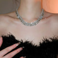 Light Luxury Copper Rhinestone Rectangle Tassel Clavicle Necklace With Geometric Pendant view 3