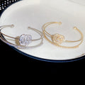 Elegant Zircon Flower Double Layer Open Copper Bangle Light Luxury Designer Bracelet view 4