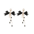 Light Luxury Rhinestone Bow Faux Pearl Tassel Drop Earrings With Silver Posts view 5
