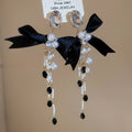 Light Luxury Rhinestone Bow Faux Pearl Tassel Drop Earrings With Silver Posts view 4