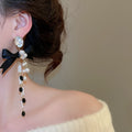 Light Luxury Rhinestone Bow Faux Pearl Tassel Drop Earrings With Silver Posts view 3