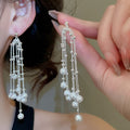 Vintage Elegant Faux Pearl Zircon Teardrop Tassel Drop Earrings For Women view 4