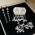 Vintage Elegant Faux Pearl Zircon Teardrop Tassel Drop Earrings For Women view 1