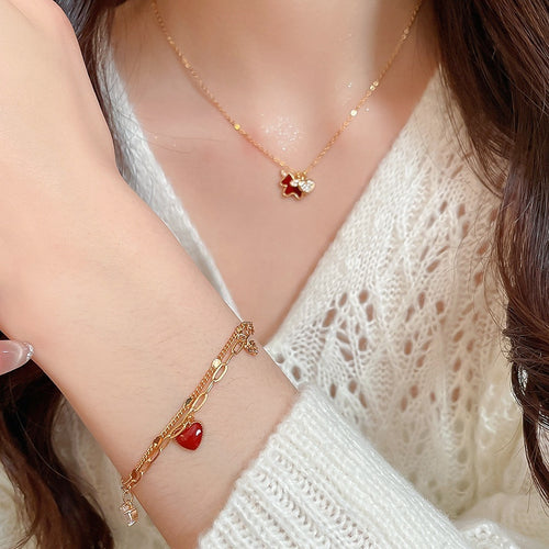 Gold Plated Copper Zircon Horse Necklace And Bracelet Jewelry Set, Light Luxury Everyday Style